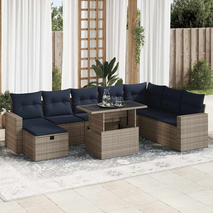 Set Divani Giardino 9 pz con Cuscini Grigio Polyrattan