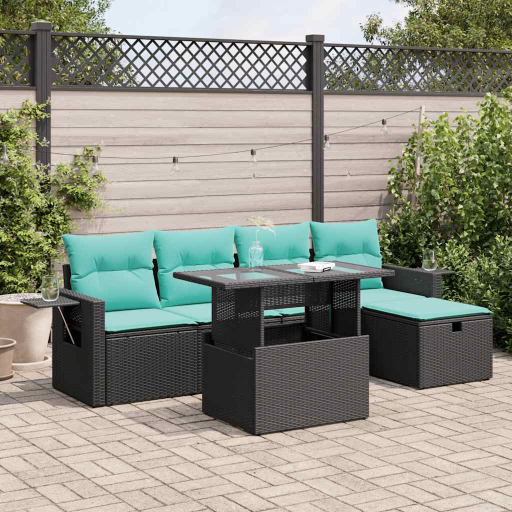 Set Divano da Giardino 6pz con Cuscini Grigio Polyrattan Acacia