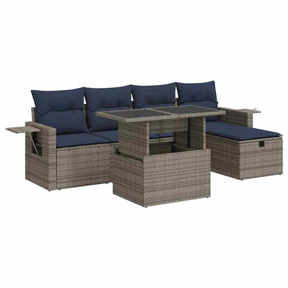 Set Divano Giardino 6 pz con Cuscini Grigio Polyrattan Acacia