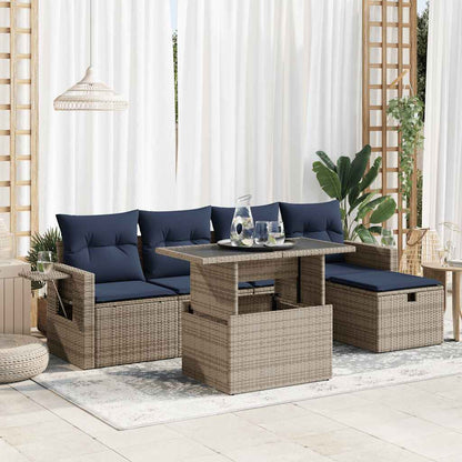 Set Divano Giardino 6 pz con Cuscini Grigio Polyrattan Acacia