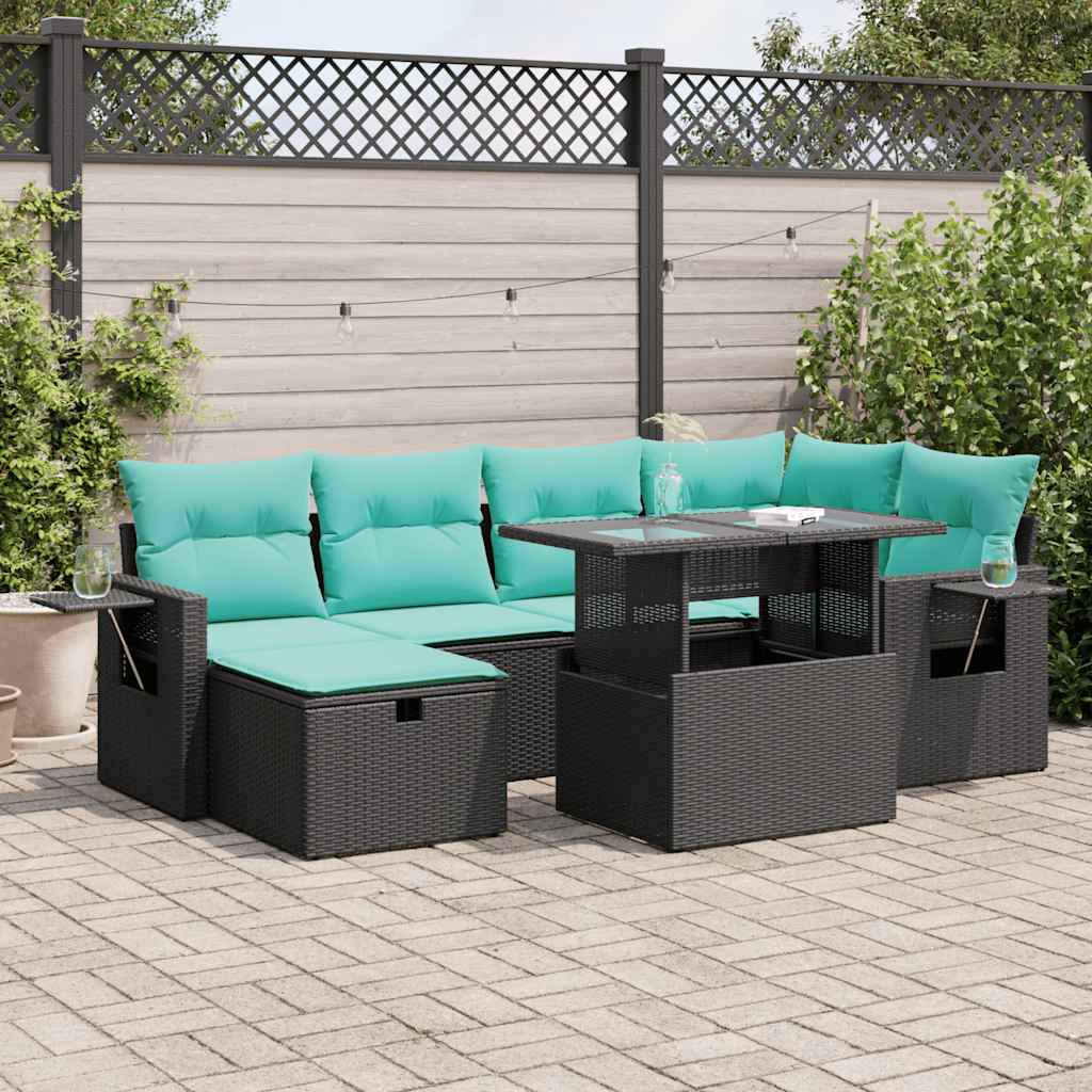 Set Divani da Giardino 7pz con Cuscini Grigio Polyrattan Acacia