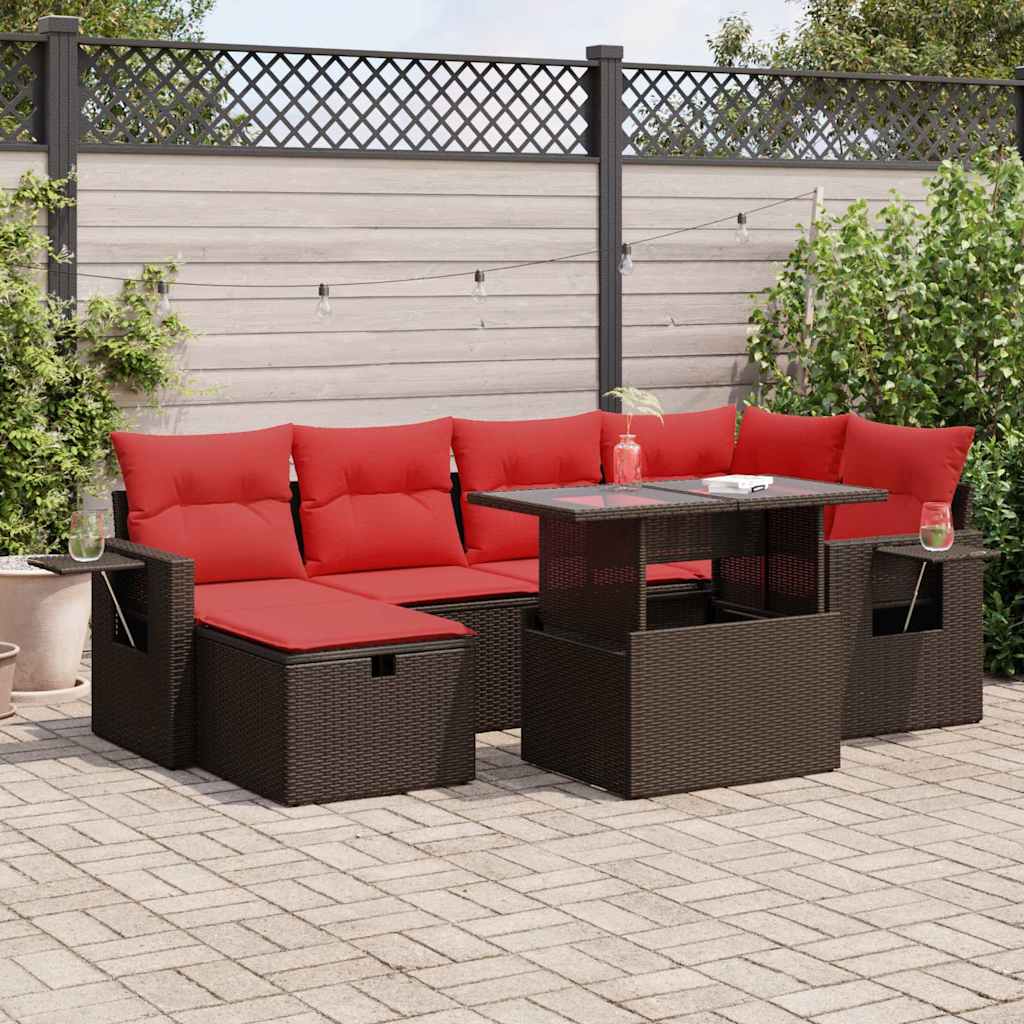 Set Divani da Giardino con Cuscini 7pz Marrone Polyrattan Acacia
