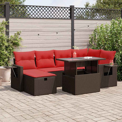 Set Divani da Giardino con Cuscini 7pz Marrone Polyrattan Acacia