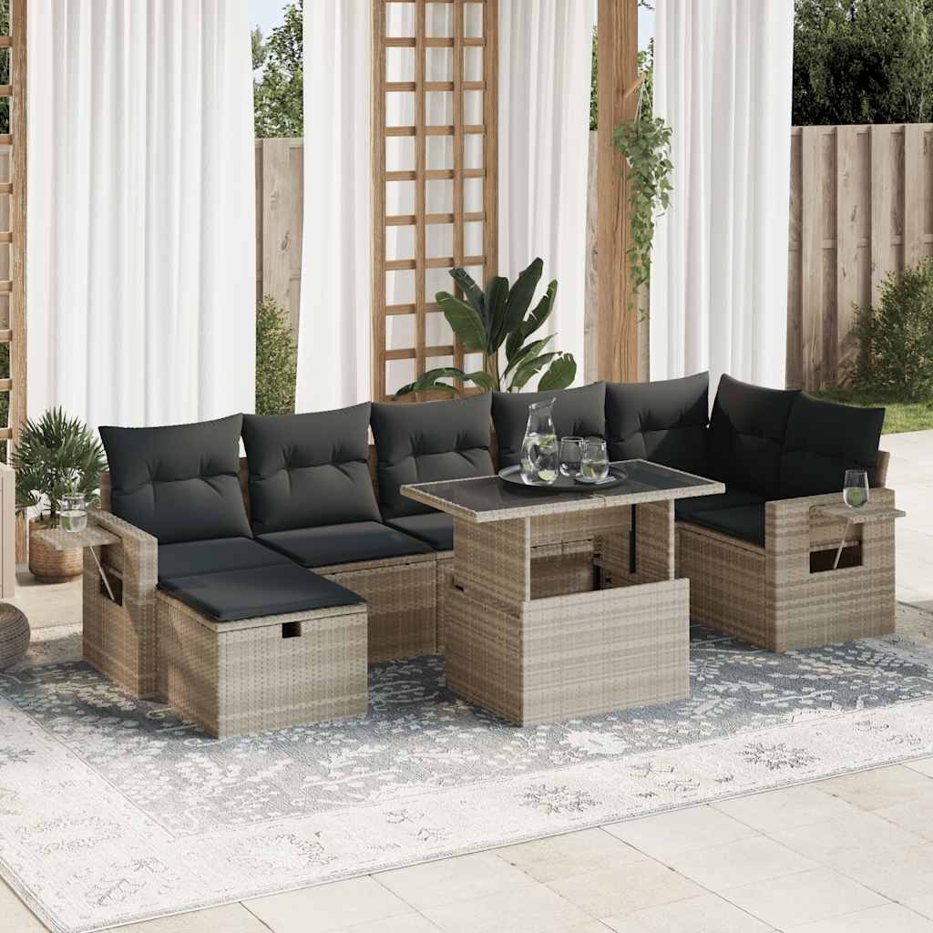 Set Divano da Giardino 8pz con Cuscini Grigio Chiaro Polyrattan