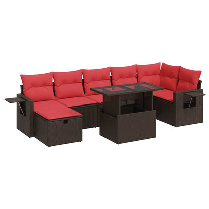 Set Divani da Giardino con Cuscini 8 pz Marrone Polyrattan Acacia