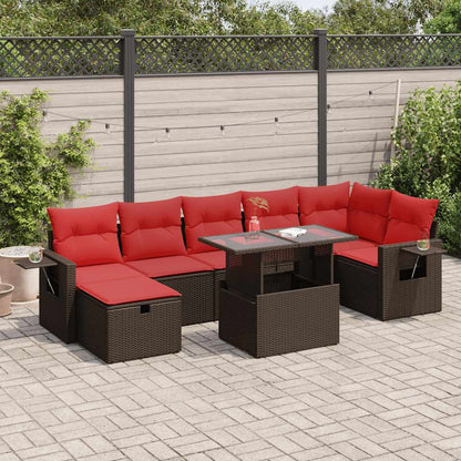 Set Divani da Giardino con Cuscini 8 pz Marrone Polyrattan Acacia