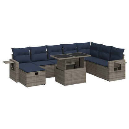 Set Divani Giardino 9 pz con Cuscini Grigio Polyrattan Acacia