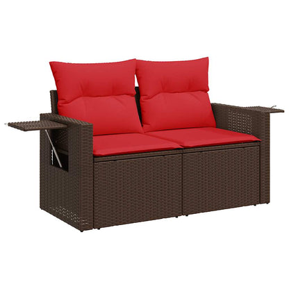 Set Divani da Giardino 9 pz con Cuscini Marrone Polyrattan Acacia