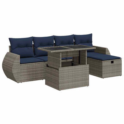 Set Divano Giardino 6 pz con Cuscini Grigio Polyrattan Acacia
