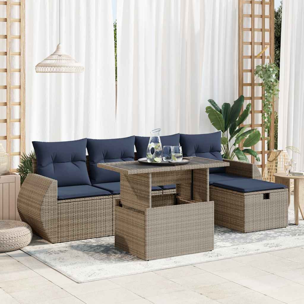 Set Divano Giardino 6 pz con Cuscini Grigio Polyrattan Acacia