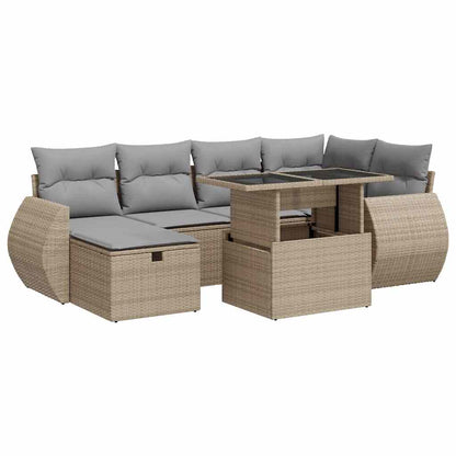 Set Divani da Giardino 7 pz con Cuscini Beige in Polyrattan