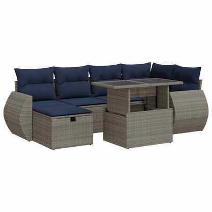 Set Divani Giardino 7 pz con Cuscini Grigio Polyrattan Acacia