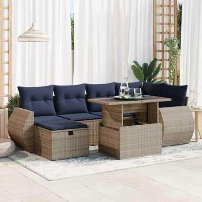Set Divani Giardino 7 pz con Cuscini Grigio Polyrattan Acacia