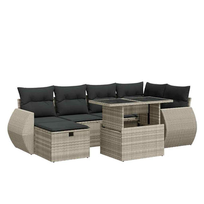 Set Divani da Giardino 7pz con Cuscini Grigio Chiaro Polyrattan
