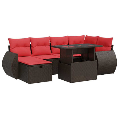 Set Divani da Giardino con Cuscini 7pz Marrone Polyrattan