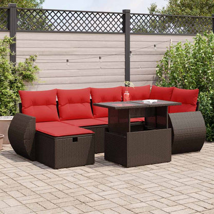 Set Divani da Giardino con Cuscini 7pz Marrone Polyrattan