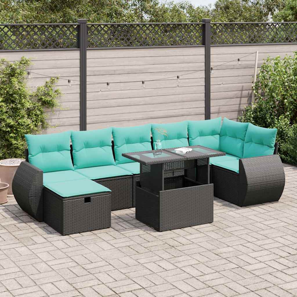 Set Divano da Giardino 8pz con Cuscini Grigio Polyrattan Acacia