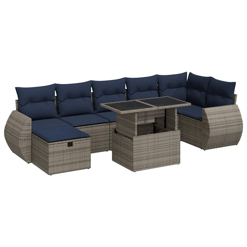 Set Divani Giardino 8 pz con Cuscini Grigio Polyrattan Acacia