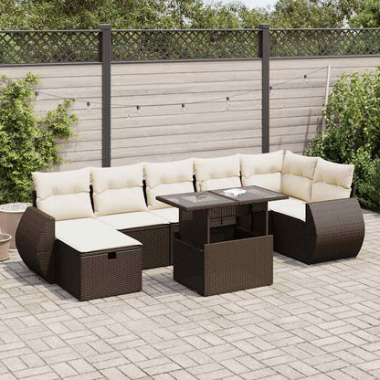 Set Divani da Giardino 8 pz con Cuscini Marrone in Polyrattan