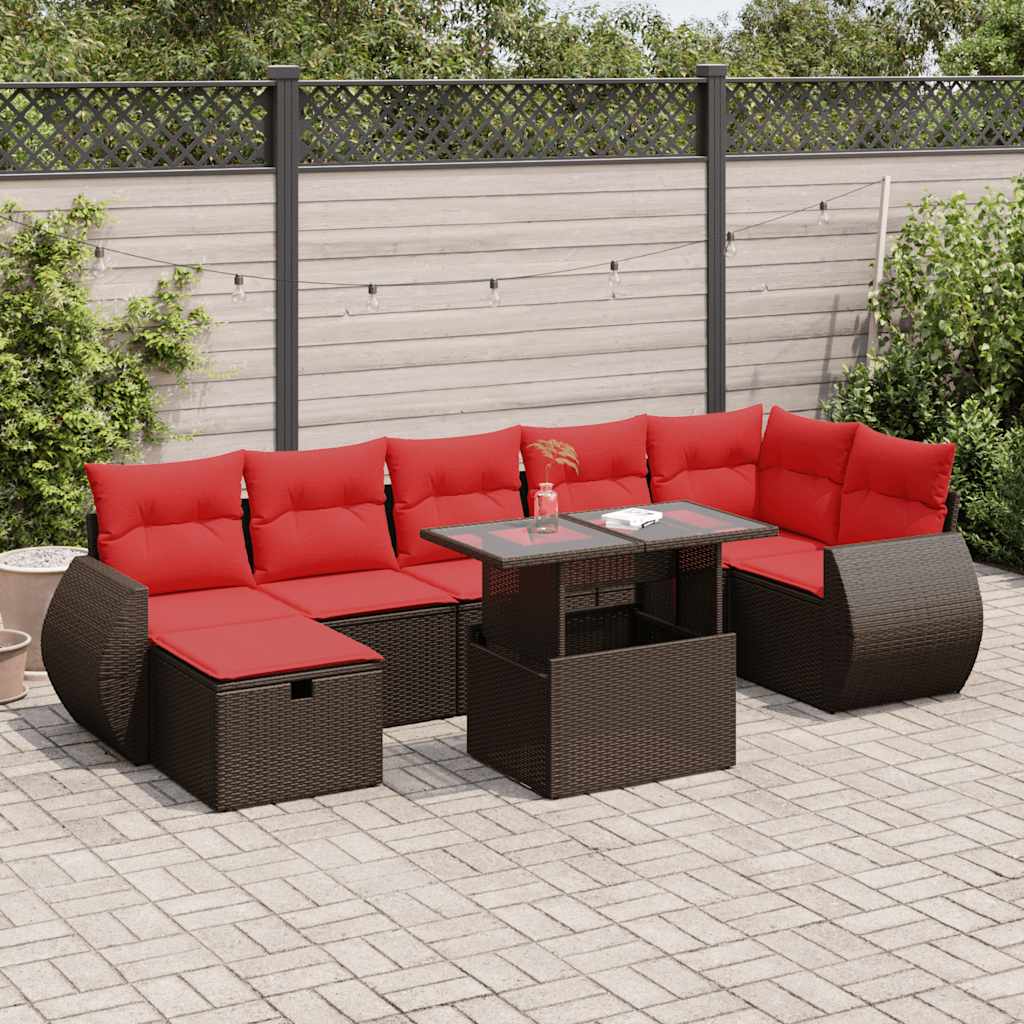 Set Divani da Giardino con Cuscini 8 pz Marrone Polyrattan Acacia
