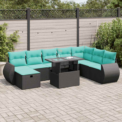 Set Divano da Giardino 9pz con Cuscini Grigio Polyrattan Acacia