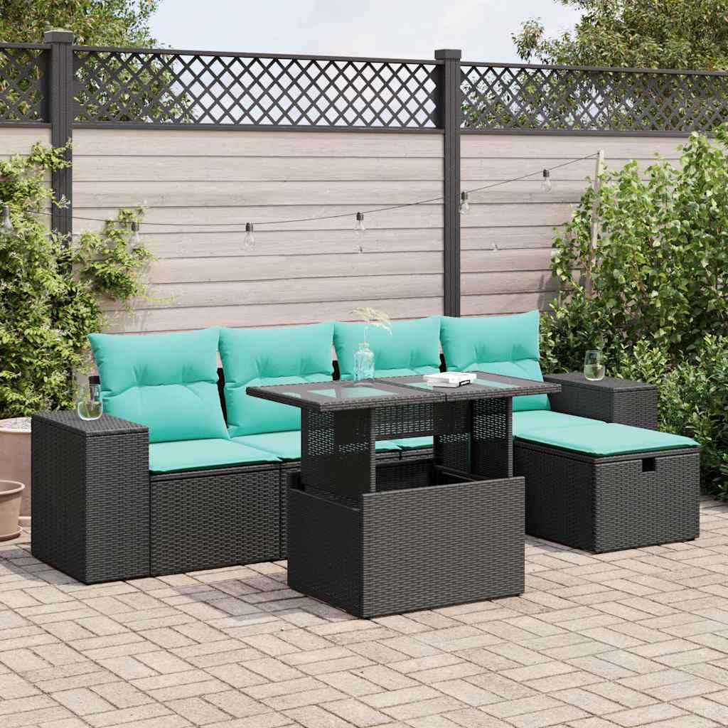 Set Divano da Giardino 6pz con Cuscini Grigio Polyrattan Acacia