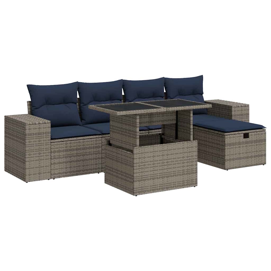 Set Divano Giardino 6 pz con Cuscini Marrone Polyrattan Acacia