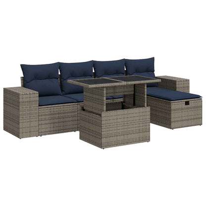 Set Divano Giardino 6 pz con Cuscini Marrone Polyrattan Acacia