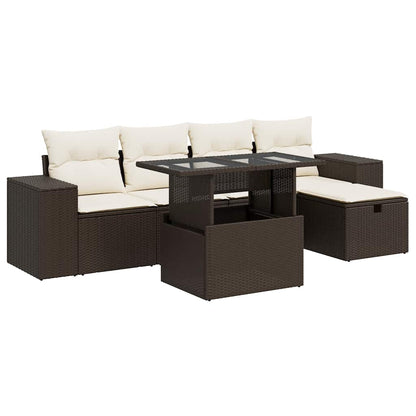 Set Divano da Giardino 6 pz con Cuscini Marrone in Polyrattan