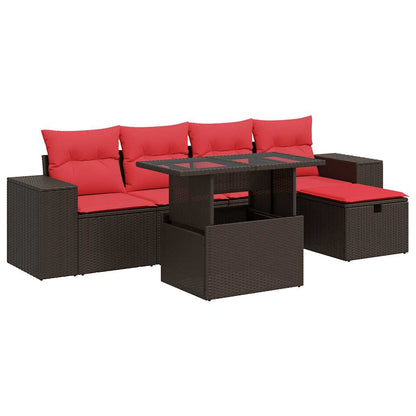 Set Divano da Giardino 6 pz con Cuscini Marrone Polyrattan