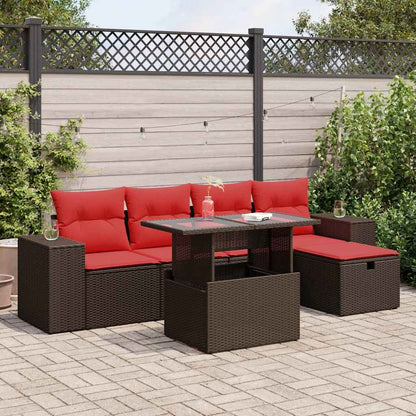 Set Divano da Giardino 6 pz con Cuscini Marrone Polyrattan
