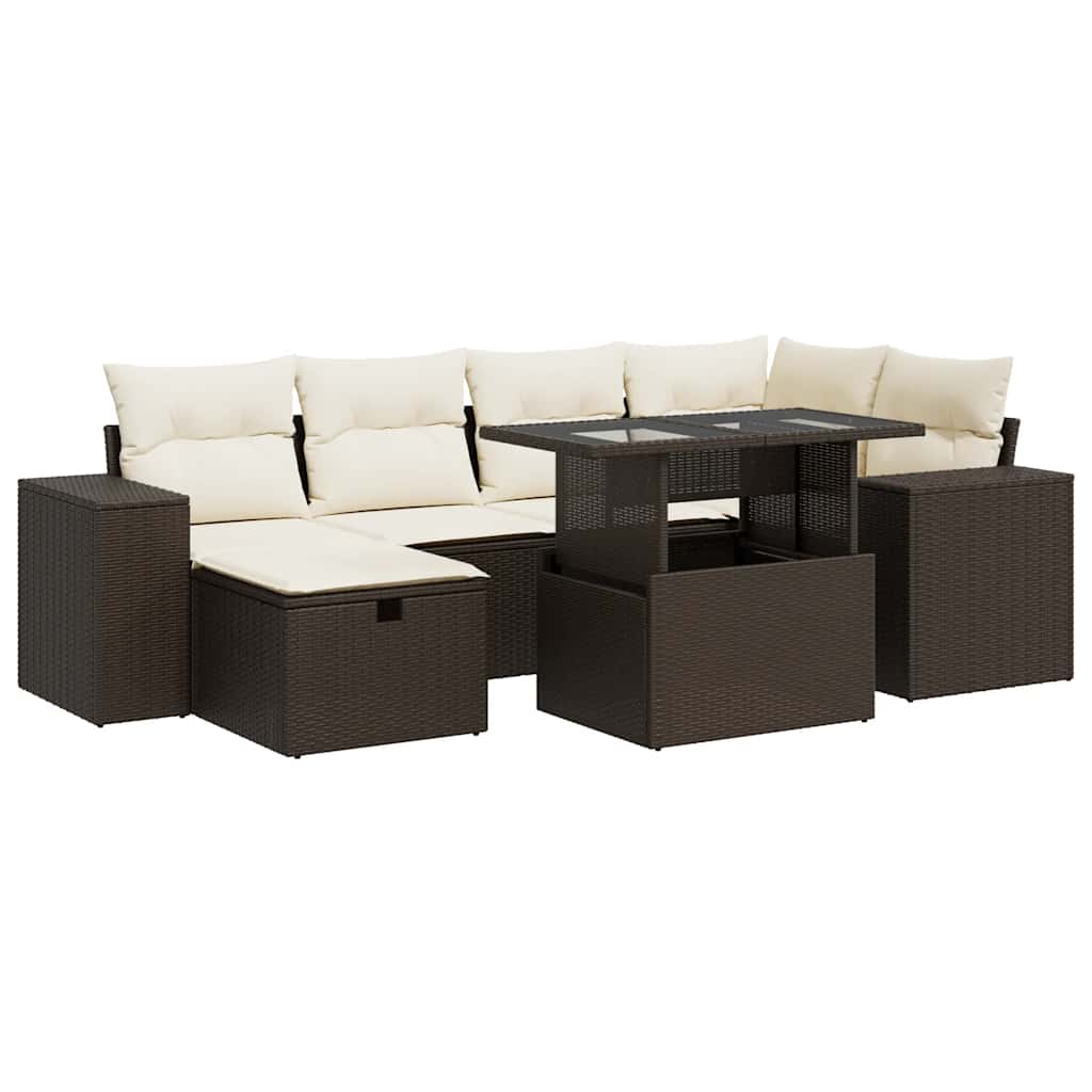 Set Divani da Giardino 8 pz con Cuscini Marrone in Polyrattan