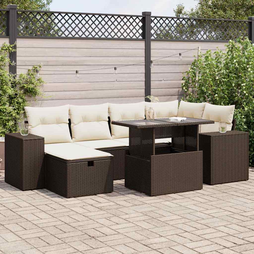 Set Divani da Giardino 8 pz con Cuscini Marrone in Polyrattan