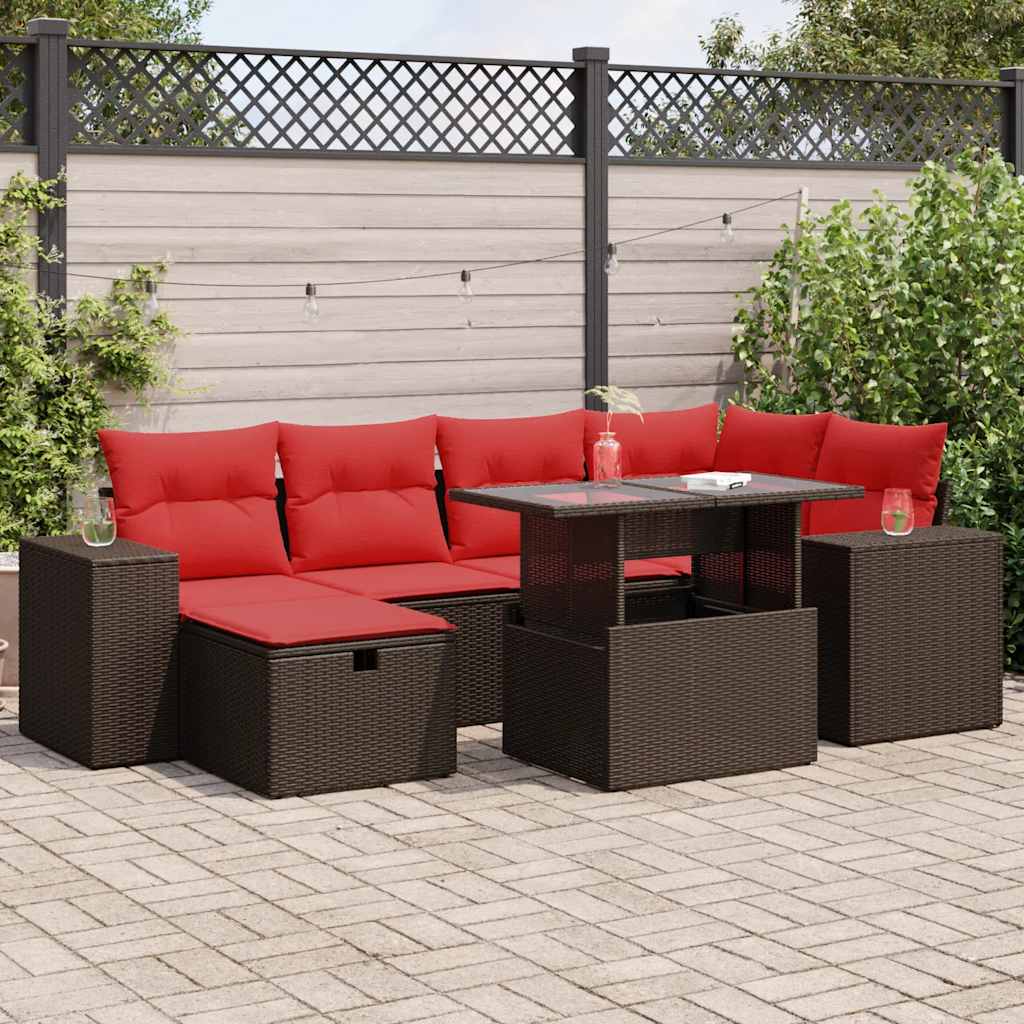 Set Divani da Giardino con Cuscini 7pz Nero Polyrattan Acacia