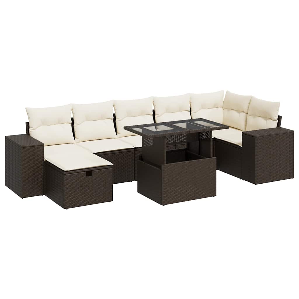 Set Divano da Giardino 5 pz con Cuscini Marrone in Polyrattan