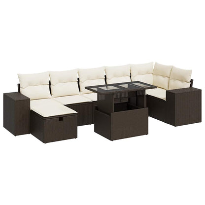 Set Divano da Giardino 5 pz con Cuscini Marrone in Polyrattan