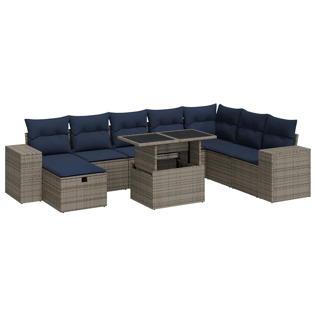 Set Divani Giardino 9 pz con Cuscini Marrone Polyrattan Acacia