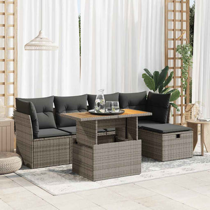 Set Divano da Giardino 6pz con Cuscini Grigio Polyrattan Acacia
