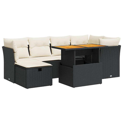 Set Divani da Giardino con Cuscini 7pz Nero Polyrattan Acacia