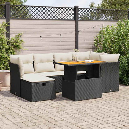 Set Divani da Giardino con Cuscini 7pz Nero Polyrattan Acacia