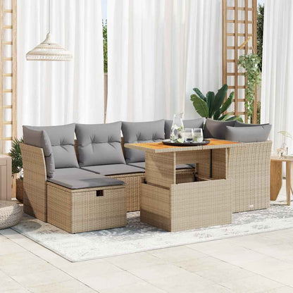 Set Divani da Giardino 7 pz con Cuscini Beige Polyrattan Acacia