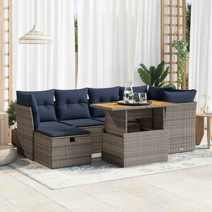 Set Divani da Giardino con Cuscini 7pz Nero Polyrattan Acacia