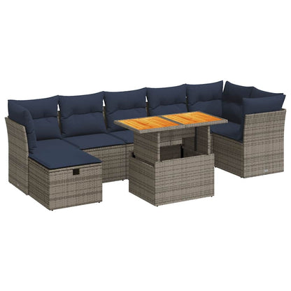 Set Divani Giardino 8 pz con Cuscini Marrone Polyrattan Acacia