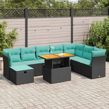 Set Divano da Giardino 9pz con Cuscini Grigio Polyrattan Acacia