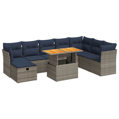 Set Divani Giardino 9 pz con Cuscini Marrone Polyrattan Acacia