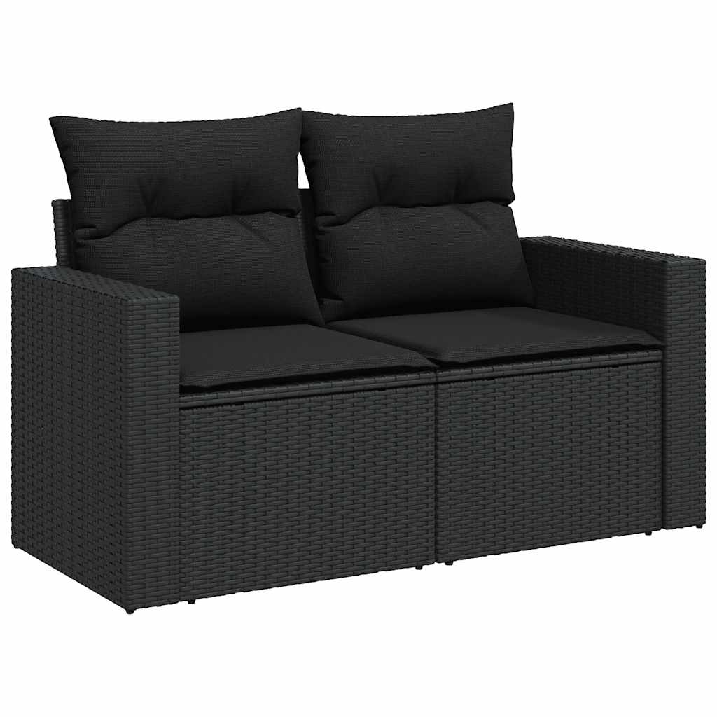 Set Divano da Giardino 6 pz con Cuscini Nero Polyrattan Acacia