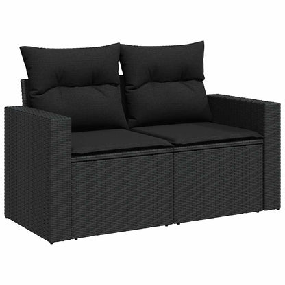 Set Divano da Giardino 6 pz con Cuscini Nero Polyrattan Acacia
