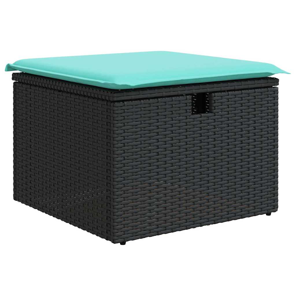 Set Divano da Giardino 6 pz con Cuscini Nero Polyrattan Acacia