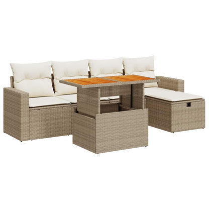 Set Divano da Giardino 6 pz con Cuscini Beige Polyrattan Acacia