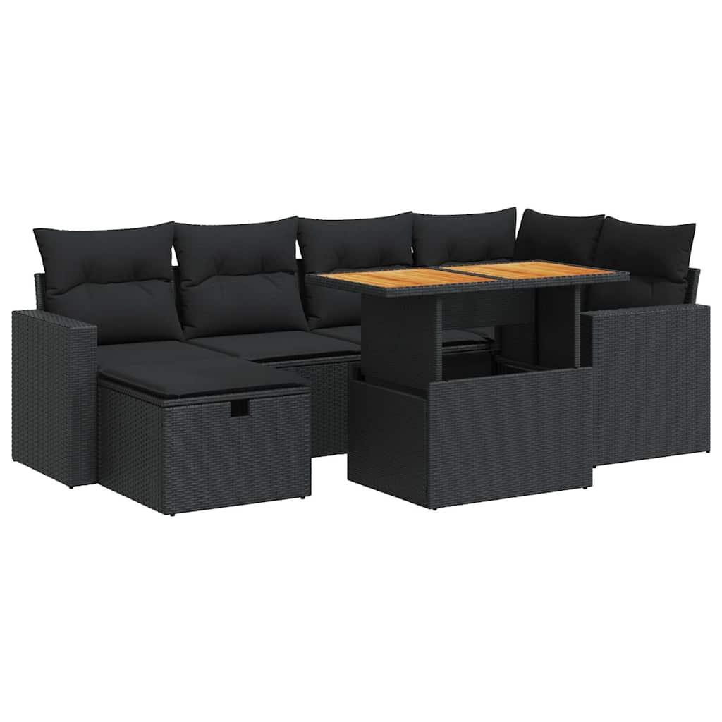 Set Divani da Giardino con Cuscini 8 pz Nero Polyrattan Acacia